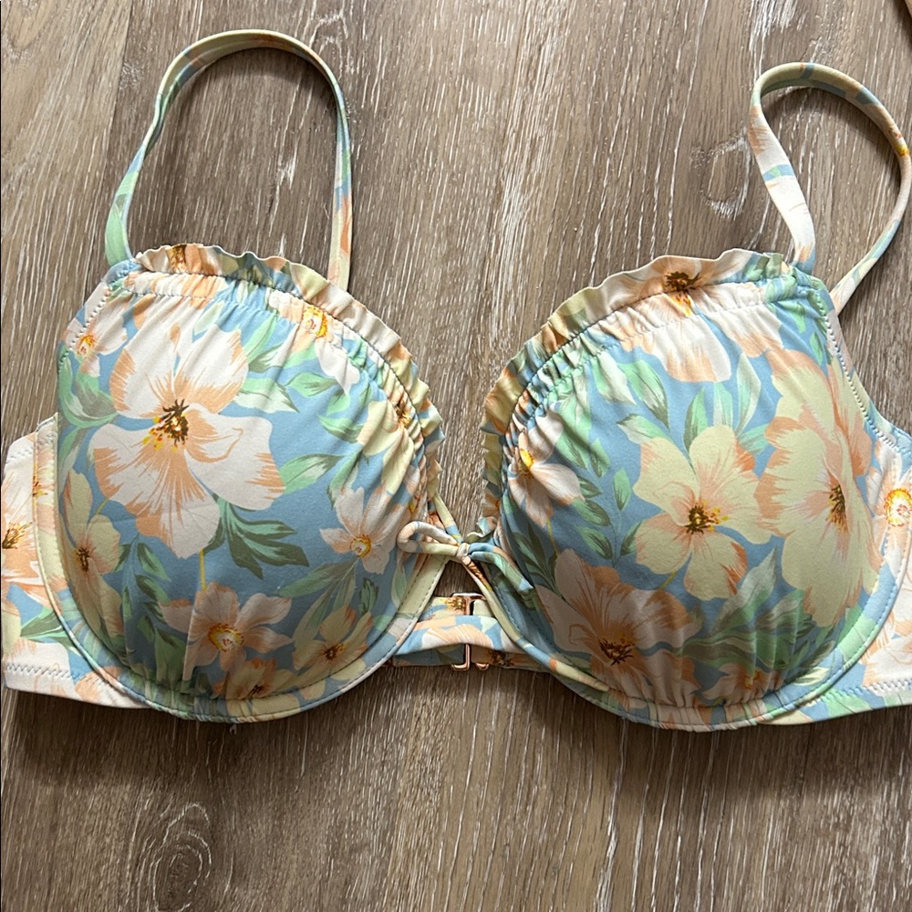 Shade & Shore Floral Bikini Top - 36 D/ 34 DD Blue Orange Yellow Green